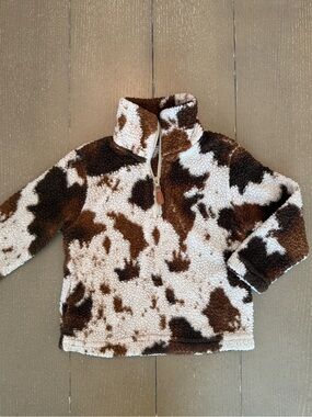 Toddler Girls Western Cow Print Sherpa Quarter-Zip Pullover Jacket • Size 3T